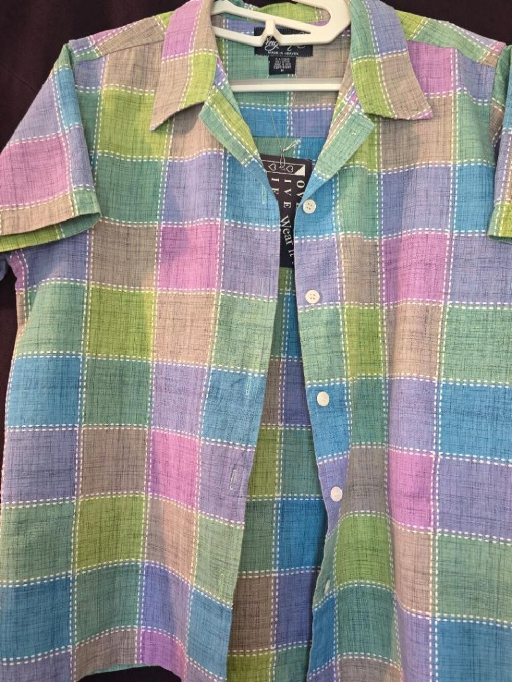 NWT M Angelique Woman Cotton Shirt/Blouse/Top Buttoned down Pastel Check-Pattern